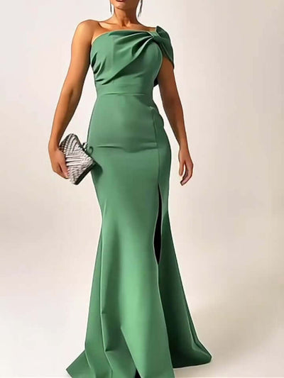 "Elegant Green Bow Tube Top Evening Dress Dropshipman
