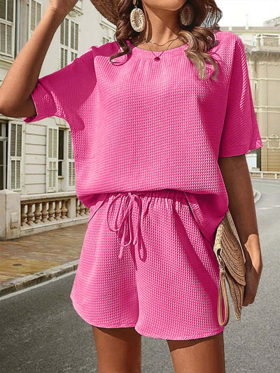 Waffle-Knit Half Sleeve Top and Shorts Set eprolo