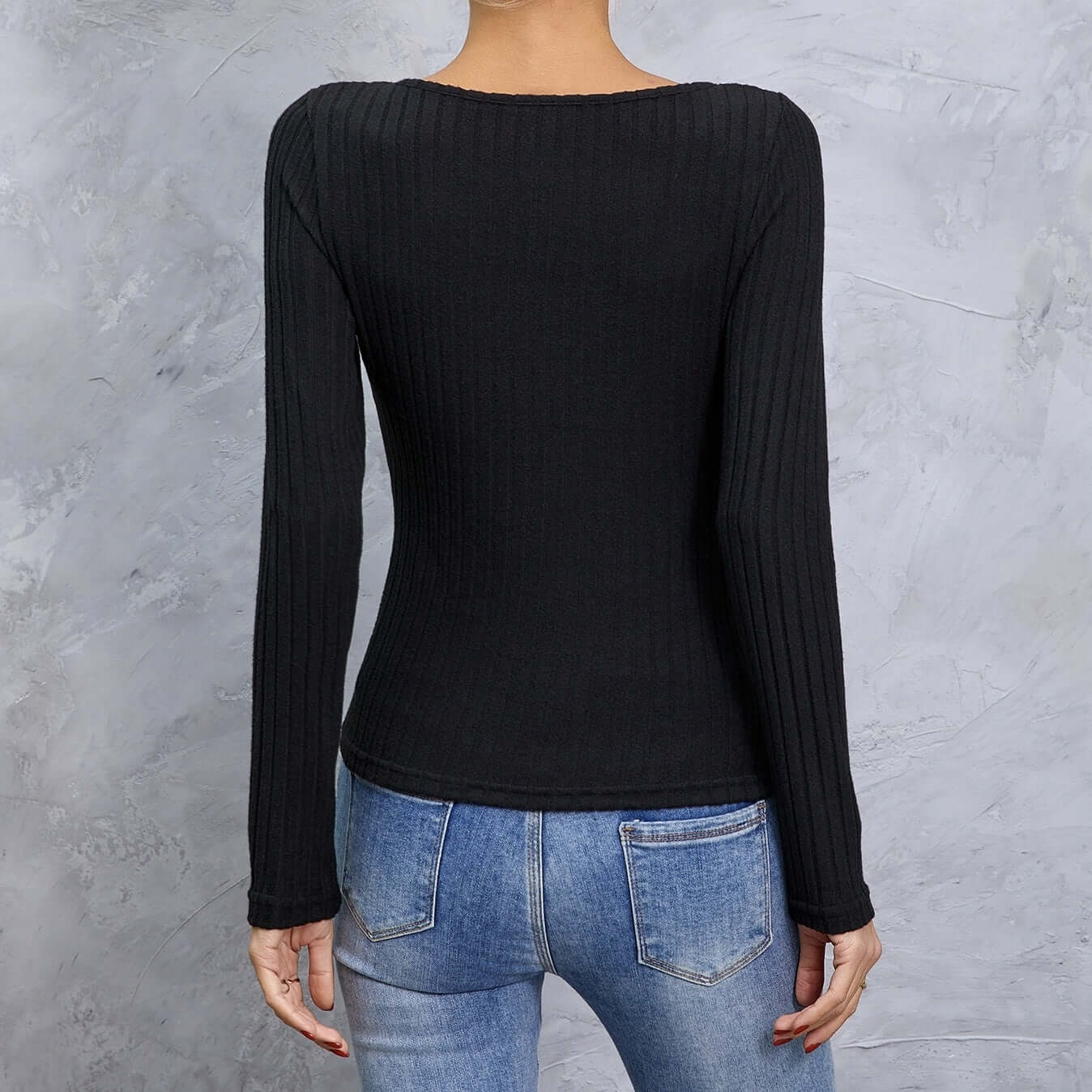 Ladies' Solid Color Collar Cross Design Slim Fit, Simple And Comfortable Elastic Long Sleeved T-shirt eprolo