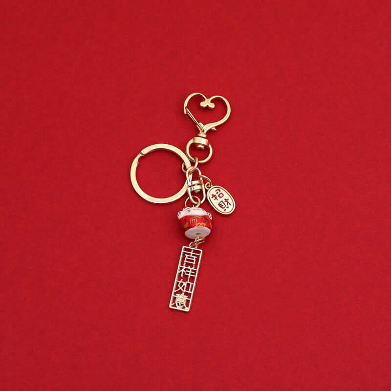 Cute Cartoon Ceramic Lucky Cat Keychain Ring Chain Creative Gift eprolo