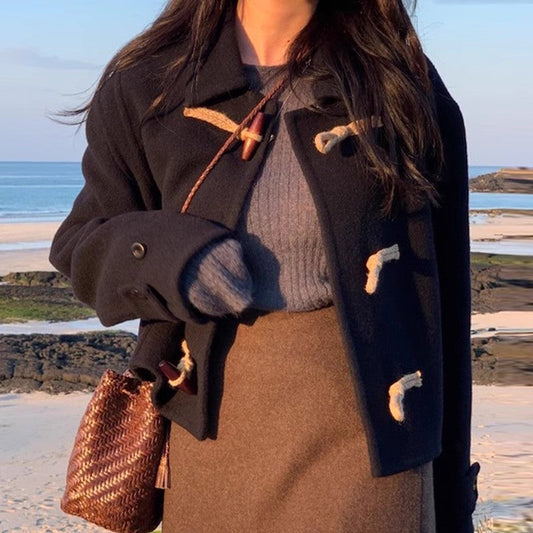 Retro Elegant Lapel Horn Button Woolen Coat eprolo