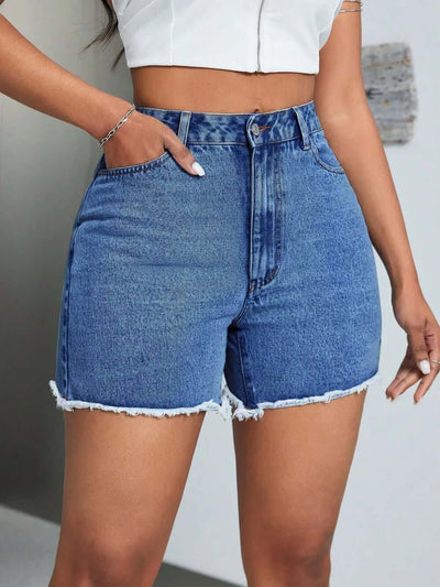 Raw Hem High Waist Denim Shorts eprolo