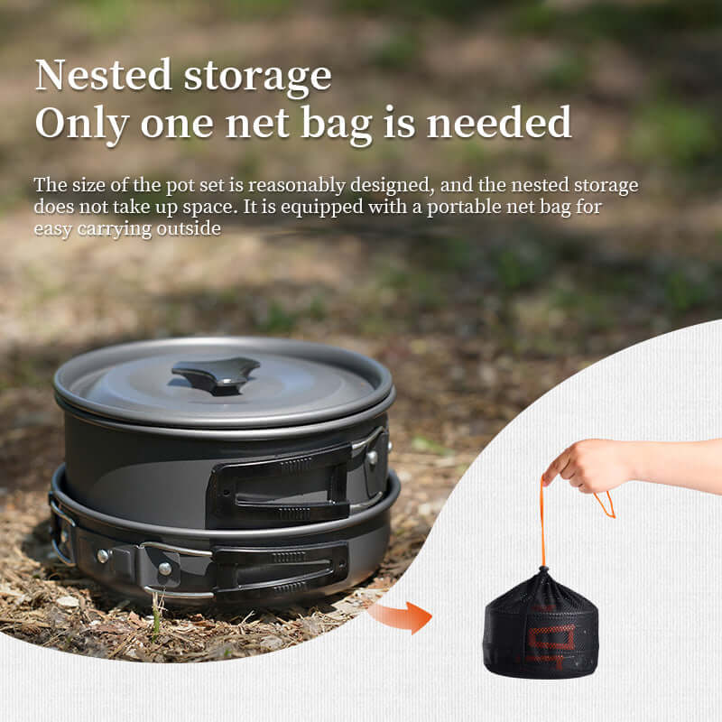 1-3 Person Camping Cookware Set: Light, Portable Pot & Pan in Carrying Bag, Ideal for Outdoor Trips eprolo