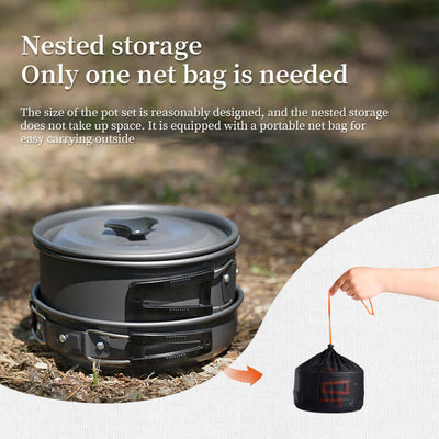 1-3 Person Camping Cookware Set: Light, Portable Pot & Pan in Carrying Bag, Ideal for Outdoor Trips eprolo