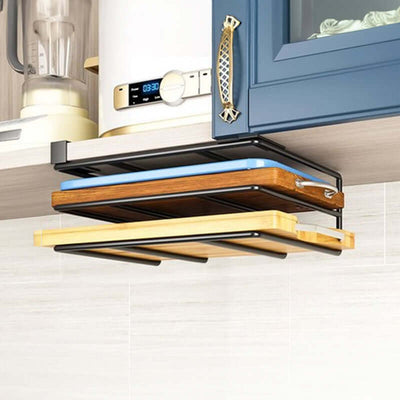 Under - Cupboard Hanging Organizer: Hooks for Paper Towels, Rags, Plus Shelf for Cutting Boards & Pot Covers eprolo