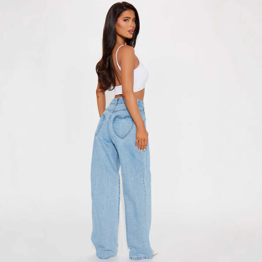 Straight Slimming Trousers Love Pocket High Waist Loose Jeans Dropshipman