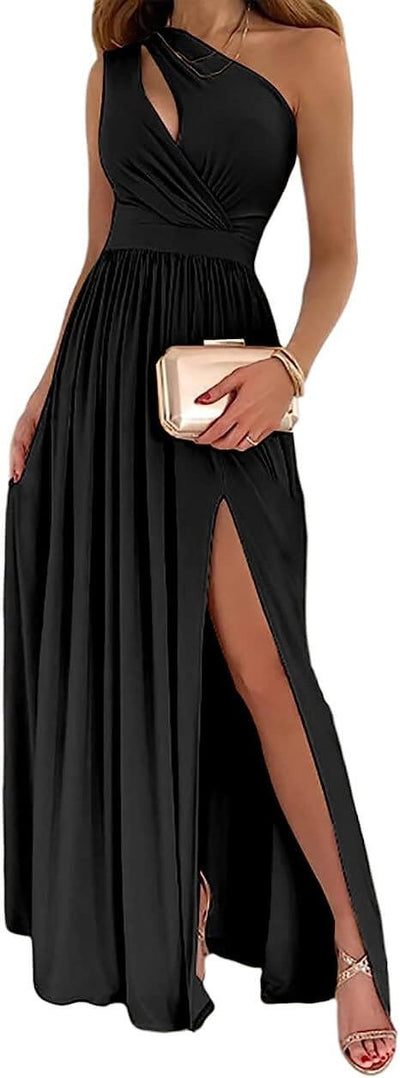Women's One Shoulder High Split Cutout Sleeveless Elegant Sexy Cocktail Maxi Dress eprolo