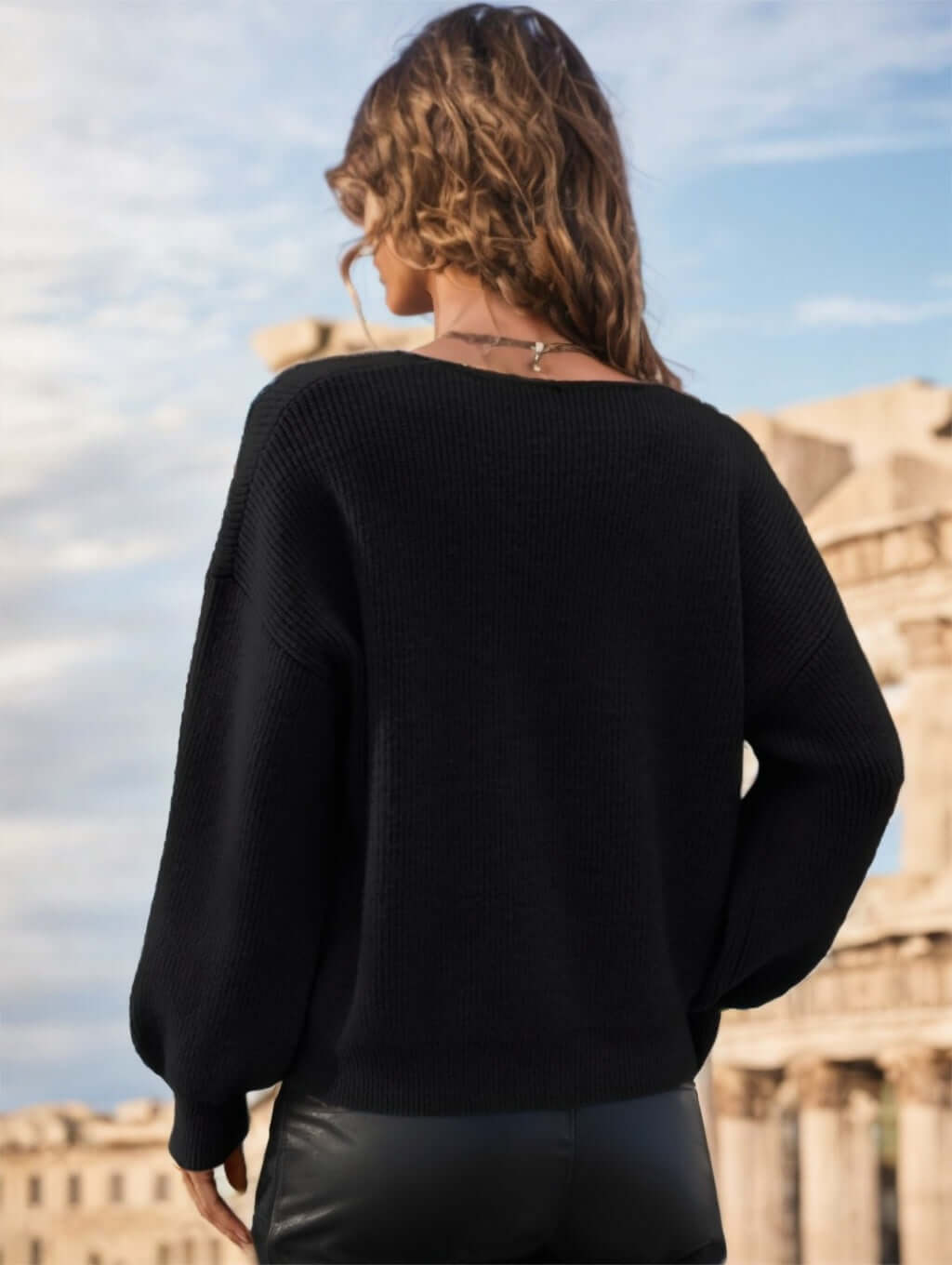 A Solid-color Long-sleeved Top With A Large Collar For Ladies eprolo