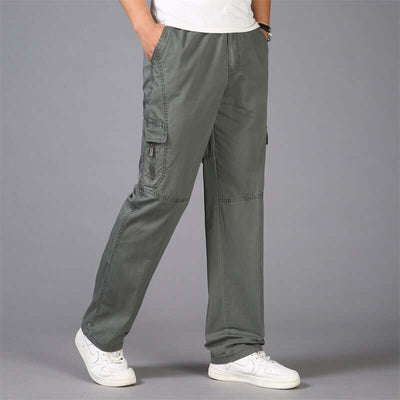 Thin Fat Pants in Korean style, loose straight leg cargo trousers for outdoor work and casual wear.