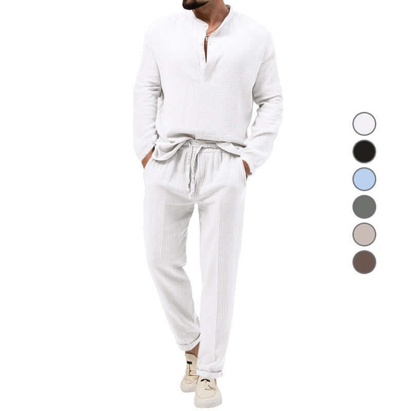 Solid Color Casual T-shirt Long Sleeve Shirt Trousers Suit eprolo