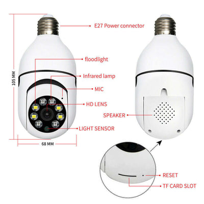 E27 Light Bulb 1080P IP Camera 5G Wi-Fi Night Smart Home Wireless Security eprolo