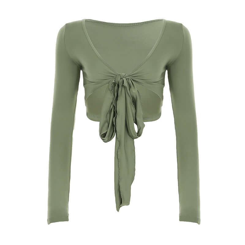 Pure Desire Strap Long-sleeved T-shirt Sexy Deep V-neck Short Blouse eprolo