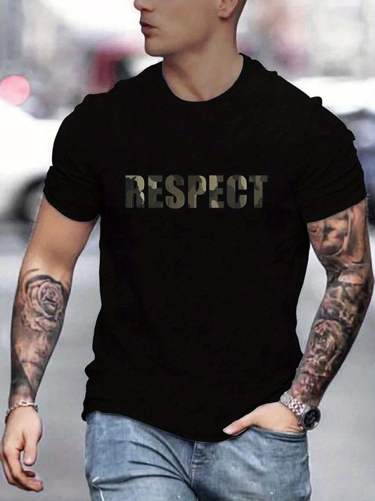Letter RESPECT Pattern Printed Men's T-shirt, Patterned T-shirt Men's Summer Clothing, Men's Clothing eprolo