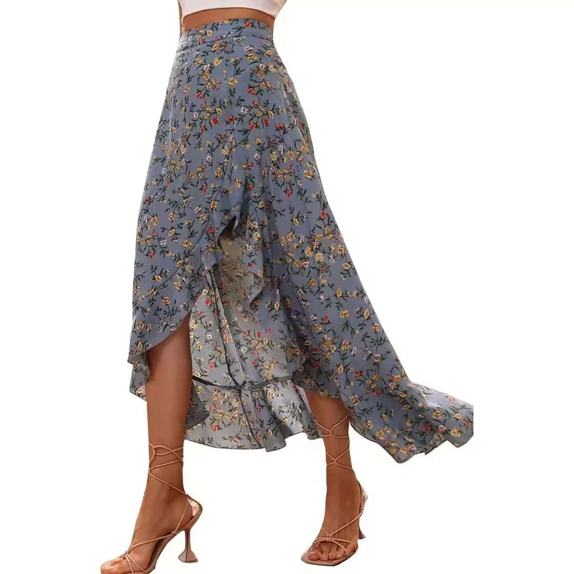 Printed Ruffled Side Slit Skirt eprolo