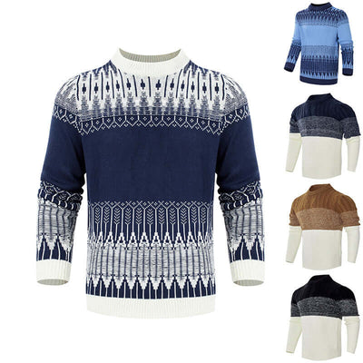 Men's knitted sweater featuring long sleeves and pullover design, perfect for fall and winter in various colors.