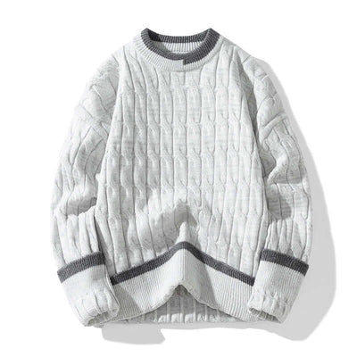 Men's loose-fit pullover sweater in gray featuring textured pattern, long sleeves for autumn and winter.