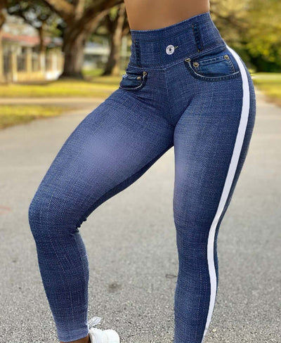 Women's quick-drying skinny yoga pants in denim style