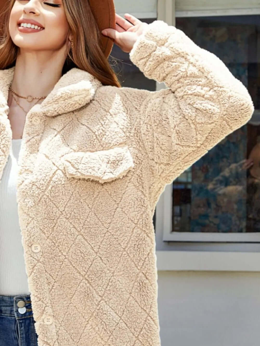 Texture Button Up Dropped Shoulder Coat eprolo