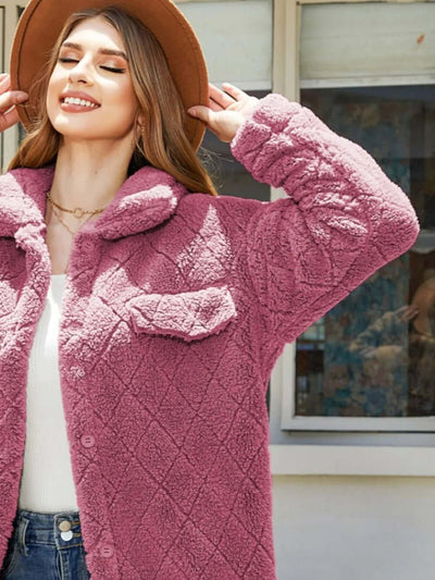 Texture Button Up Dropped Shoulder Coat eprolo