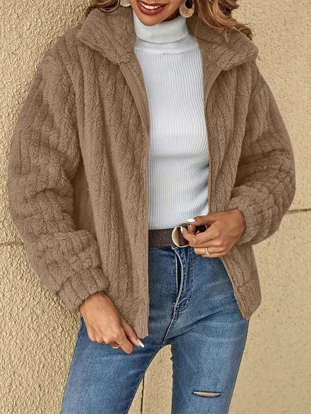 Plush Zip Up Long Sleeve Jacket eprolo