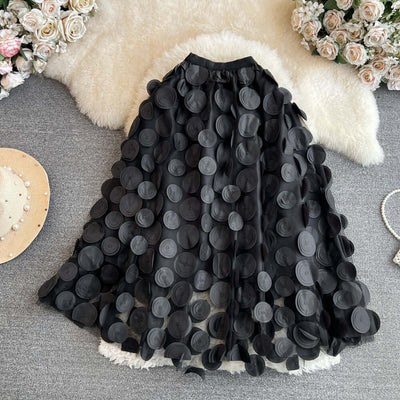 Retro High Waist Mid-length Three-dimensional Flower Mesh Skirt eprolo