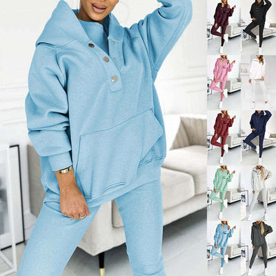 3pcs Women's Sports Suit Loose Hooded Pockets Sweatshirt And Vest And Slim Trousers eprolo