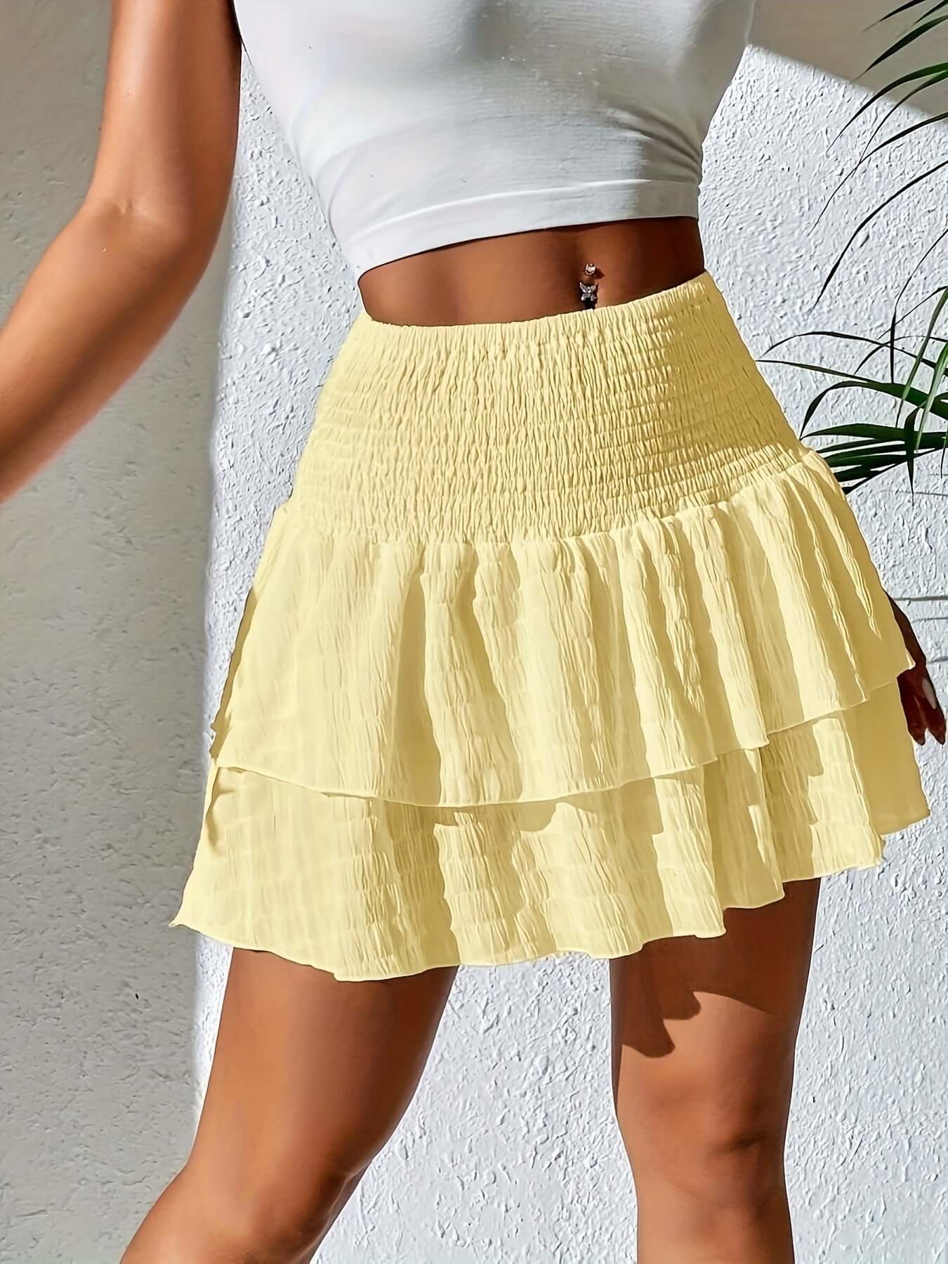 Flirty Tiered Flare Skirt - Shirred Waist, Casual A-line, eprolo