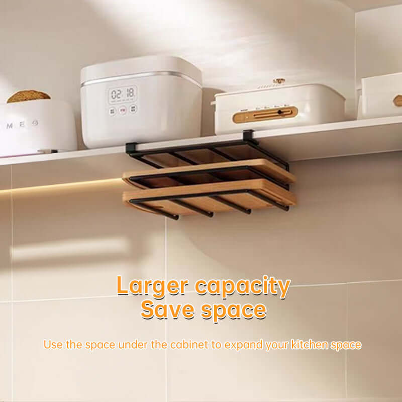 Under - Cupboard Hanging Organizer: Hooks for Paper Towels, Rags, Plus Shelf for Cutting Boards & Pot Covers eprolo