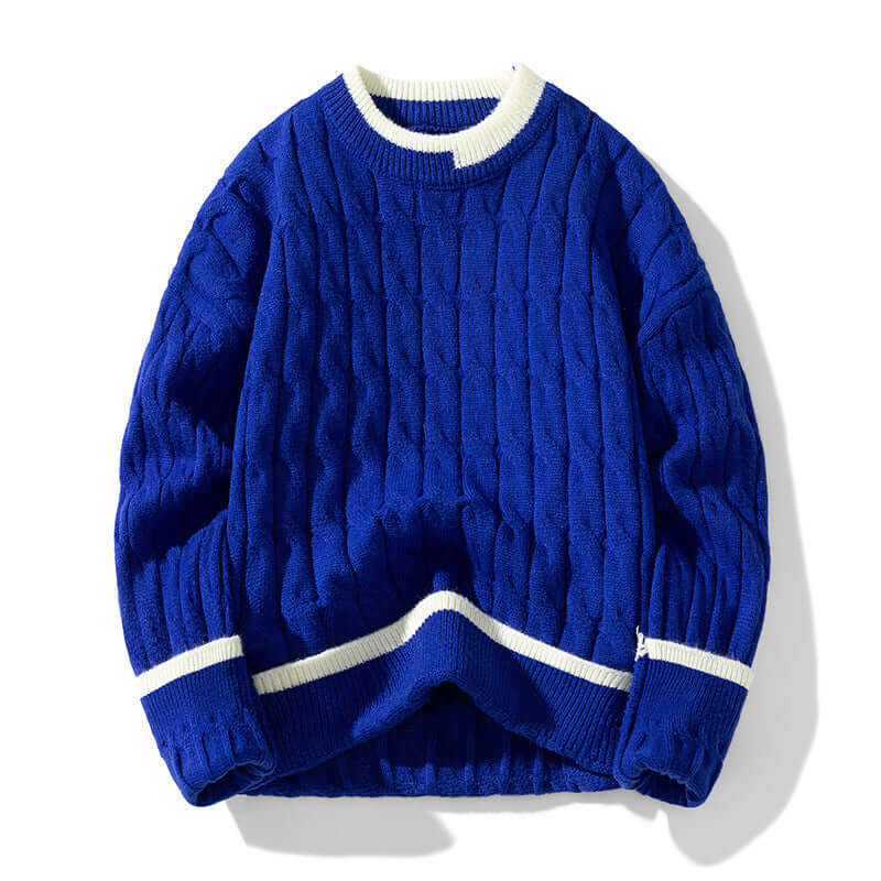 Men's sports pullover sweater in royal blue with white accents, perfect for autumn and winter fashion.