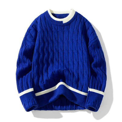 Men's sports pullover sweater in royal blue with white accents, perfect for autumn and winter fashion.