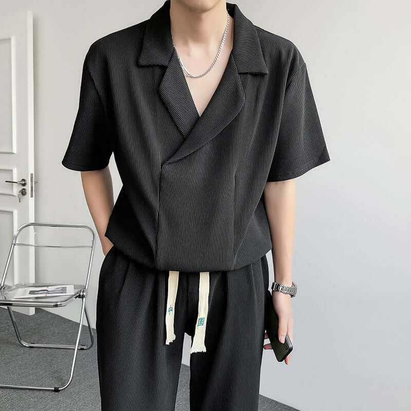 Summer Thin Ice Silk Shirt Outfit Men's Leisure Sports Two-piece Set eprolo