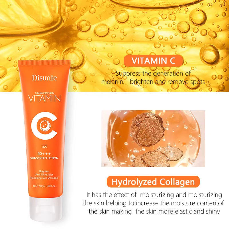Sunscreen Cream Spf 50 Vitamin C Collagen Moisturizer Brightening Lotion Korean Skin Care Sun Block Sunscreen For The Black Skin eprolo