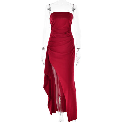 Strapless Split Long Dress Summer Fashion Pleated Bridesmaid Dress For Womens Party Wedding Clothing eprolo