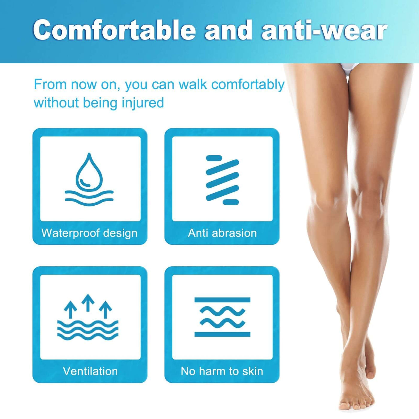 Thigh Anti-Wear Pads, Anti-Friction Invisible Thigh High Elastic Leg Protector Knee Calf Casual Pads eprolo