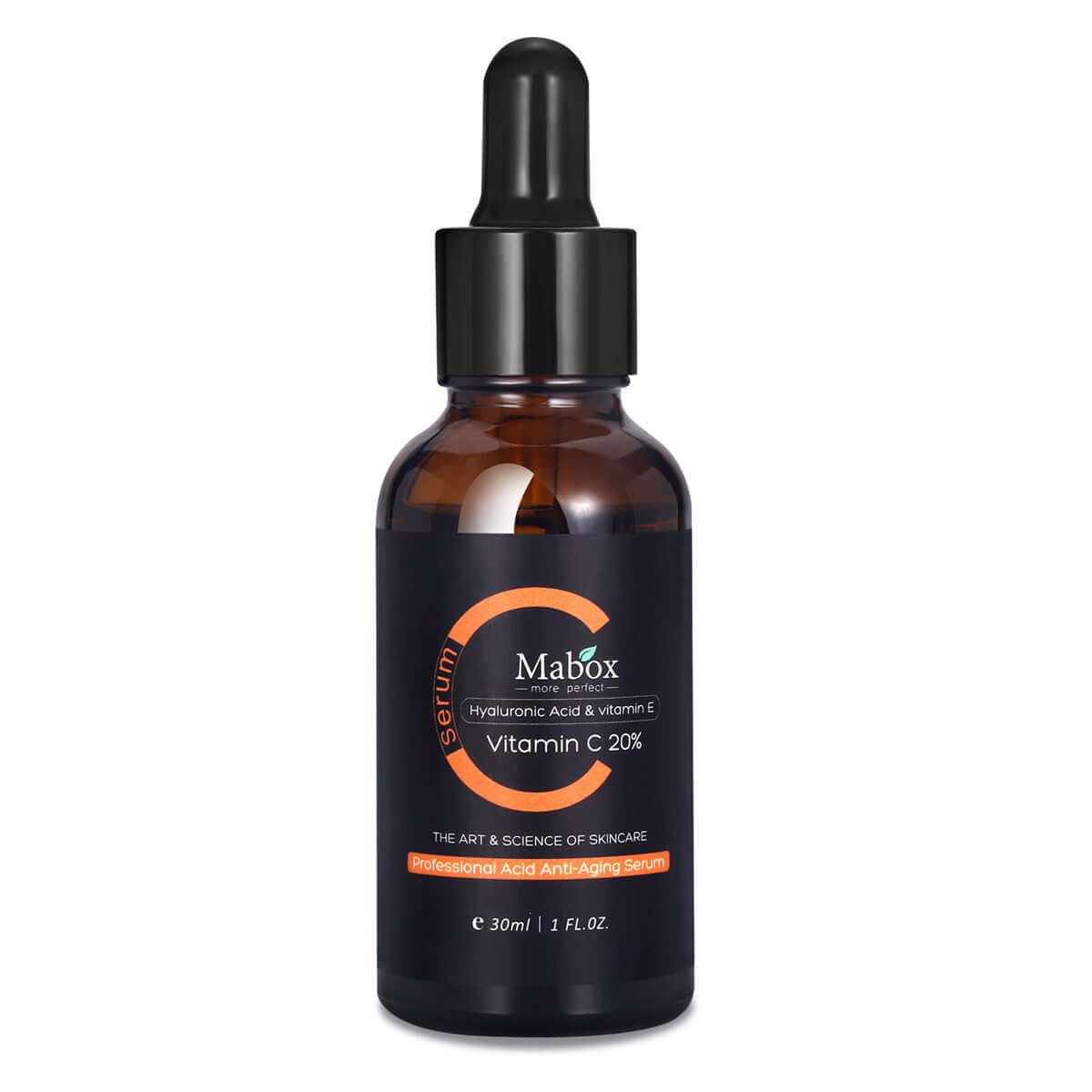 MABOX Vitamin C 20% Serum with Hyaluronic Acid and Vitamin E, 30ml anti-aging skincare essentials.
