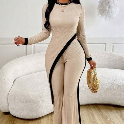 Women's 2 Piece Outfit Sexy Asymmetrical Hem Long Sleeve Top And Wide Leg Pants Sets Elegant Vacation Going Out Suit eprolo