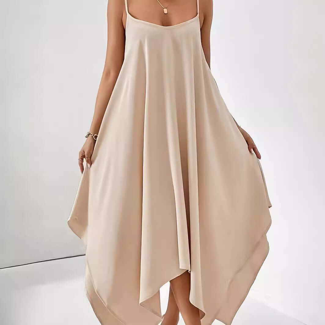 Fashion Solid Color Sling Backless Irregular Sleeveless Loose Dress eprolo