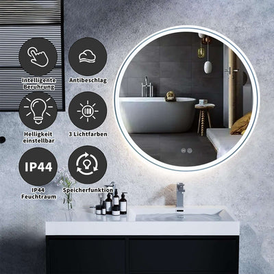 Bathroom Mirror Black Twin Star Dual Light Strip Circular 60cm eprolo