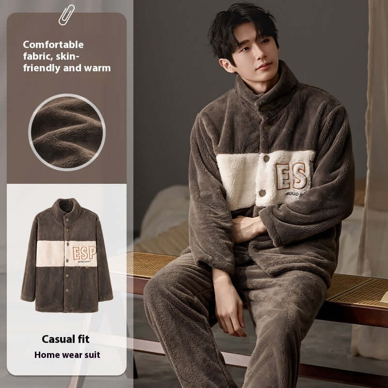 Men's Pajamas Plus Size Long Sleeve Warm Loungewear Suit eprolo