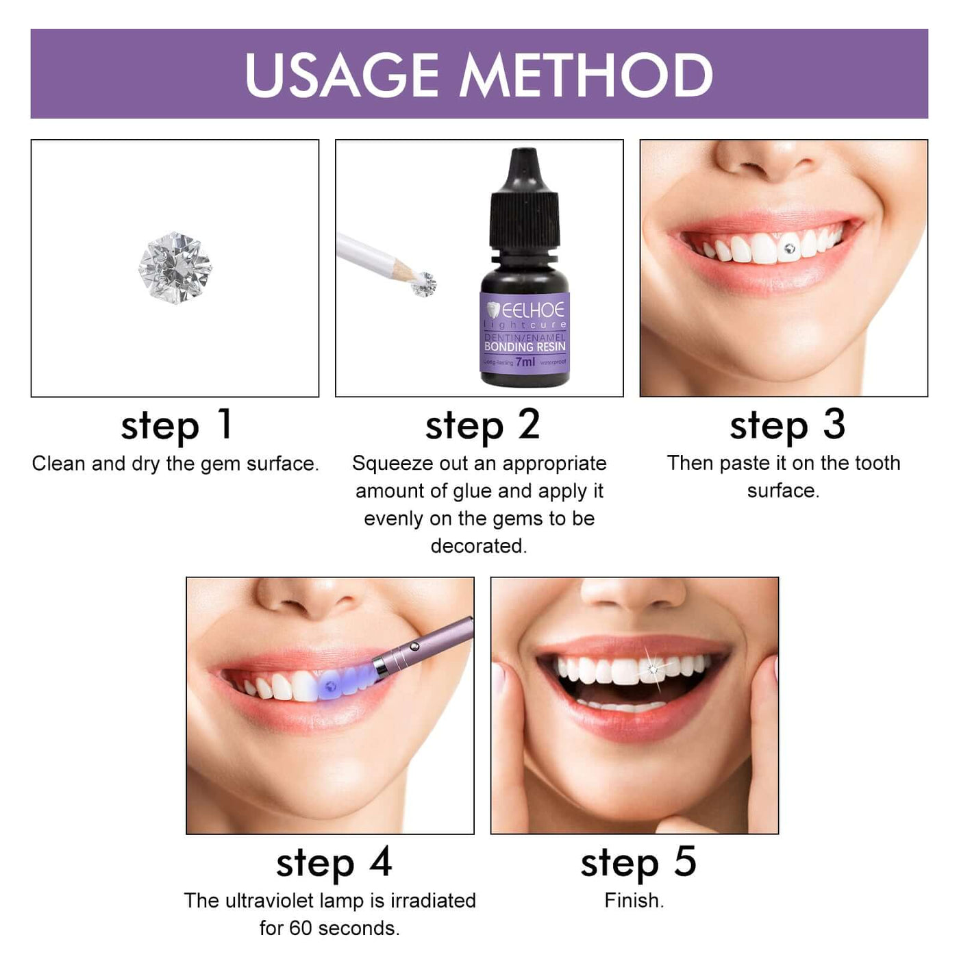Tooth Gem Decorative Glue, DIY Fashionable Jewelry Bonding Teeth Gems Light Cured Adhesive Glue eprolo