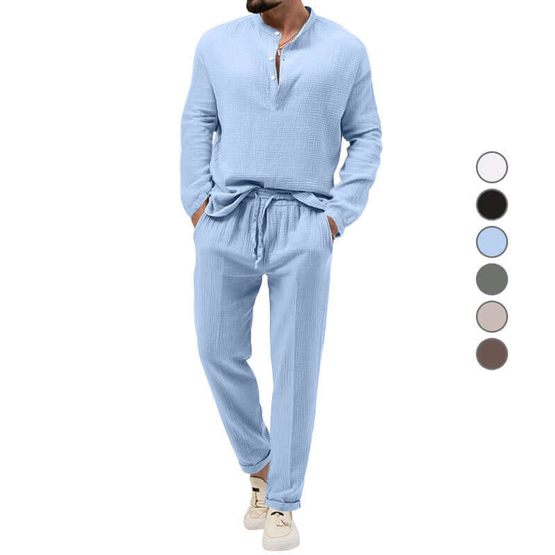 Solid Color Casual T-shirt Long Sleeve Shirt Trousers Suit eprolo