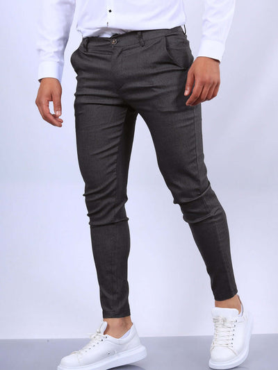 Men's Slim Button Trousers Fashion Solid Office Versatile Long Pencil Pants Astrazona