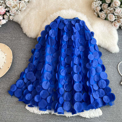 Retro High Waist Mid-length Three-dimensional Flower Mesh Skirt eprolo