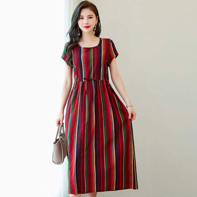 Women's Fashion Casual Cotton Linen Mid-length Dresses eprolo