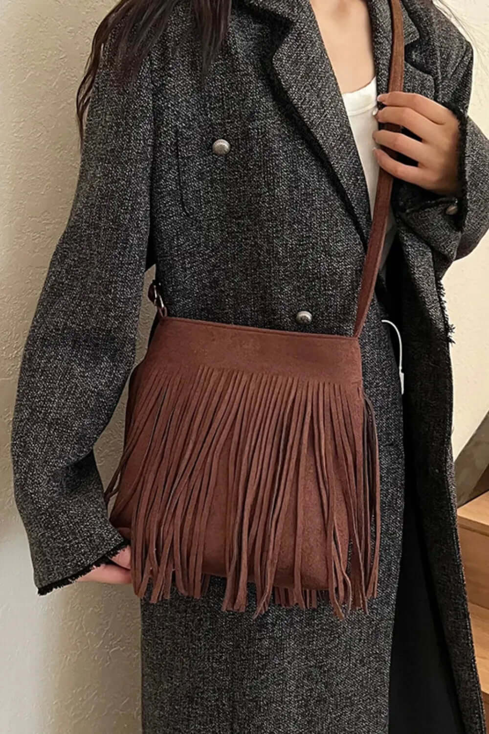 Suede Fringe Shoulder Bag eprolo