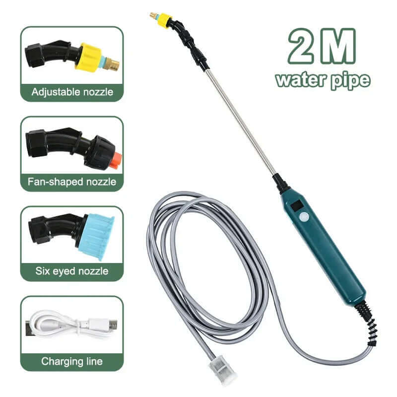 2400mAh Portable Electric Sprayer Wand. 3 nozzles, high - pressure, for garden plant watering. eprolo