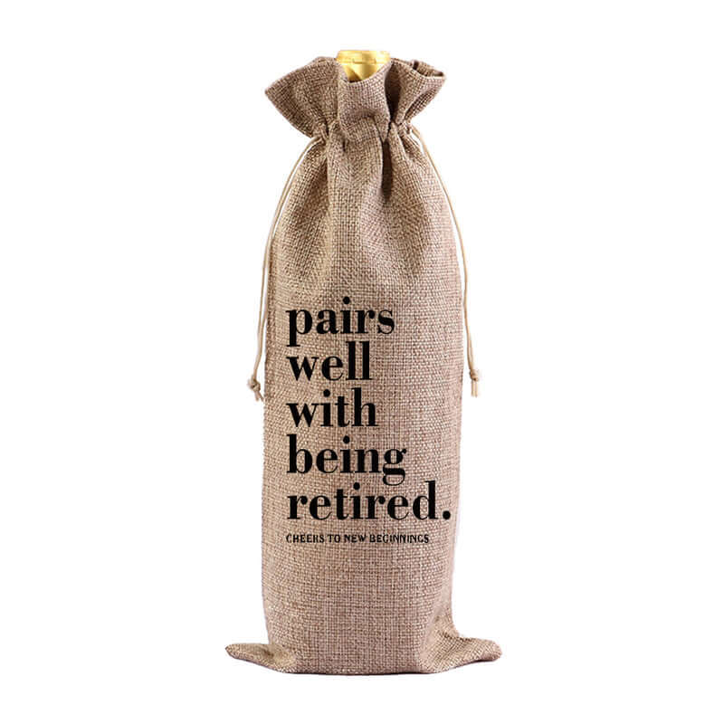 Red Wine Bag for Retirement Celebration: Party Wine Packaging Bag, Imitation Linen Drawstring Pouch, Gift Bag eprolo