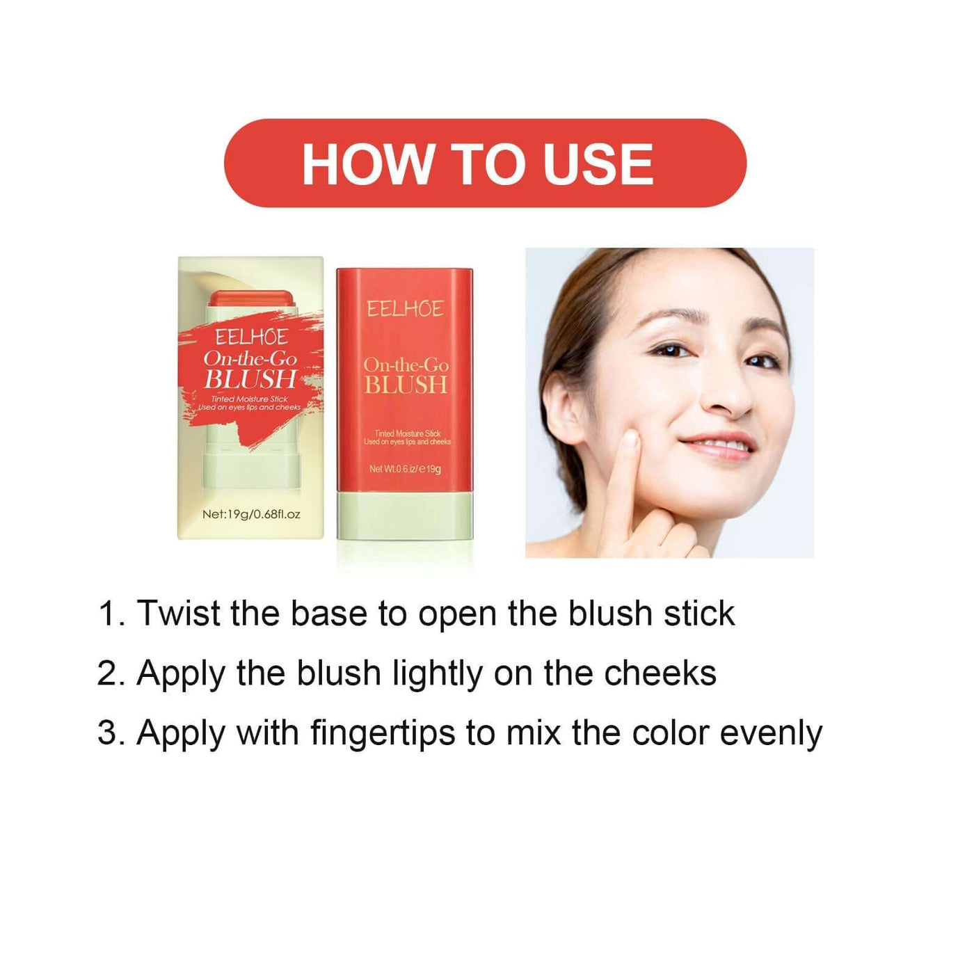 Blush Stick Lightweight Natural Nude Makeup Brightening And Contorting Three-Dimensional Highlight Delicate Waterproof Multi-Functional Blush Stick eprolo