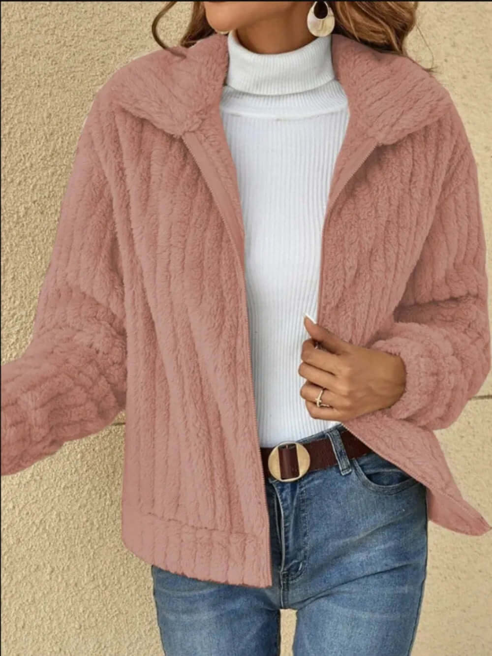 Plush Zip Up Long Sleeve Jacket eprolo