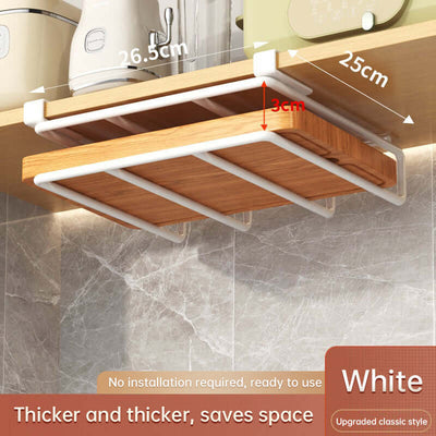 Under - Cupboard Hanging Organizer: Hooks for Paper Towels, Rags, Plus Shelf for Cutting Boards & Pot Covers eprolo